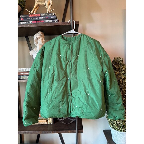 SLEEPER Puffer Jacket With Pearl Details Green Womens Size Small Medium - Picture 6 of 11